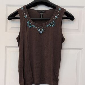 Apostrophe Brown Embellished Tank Top